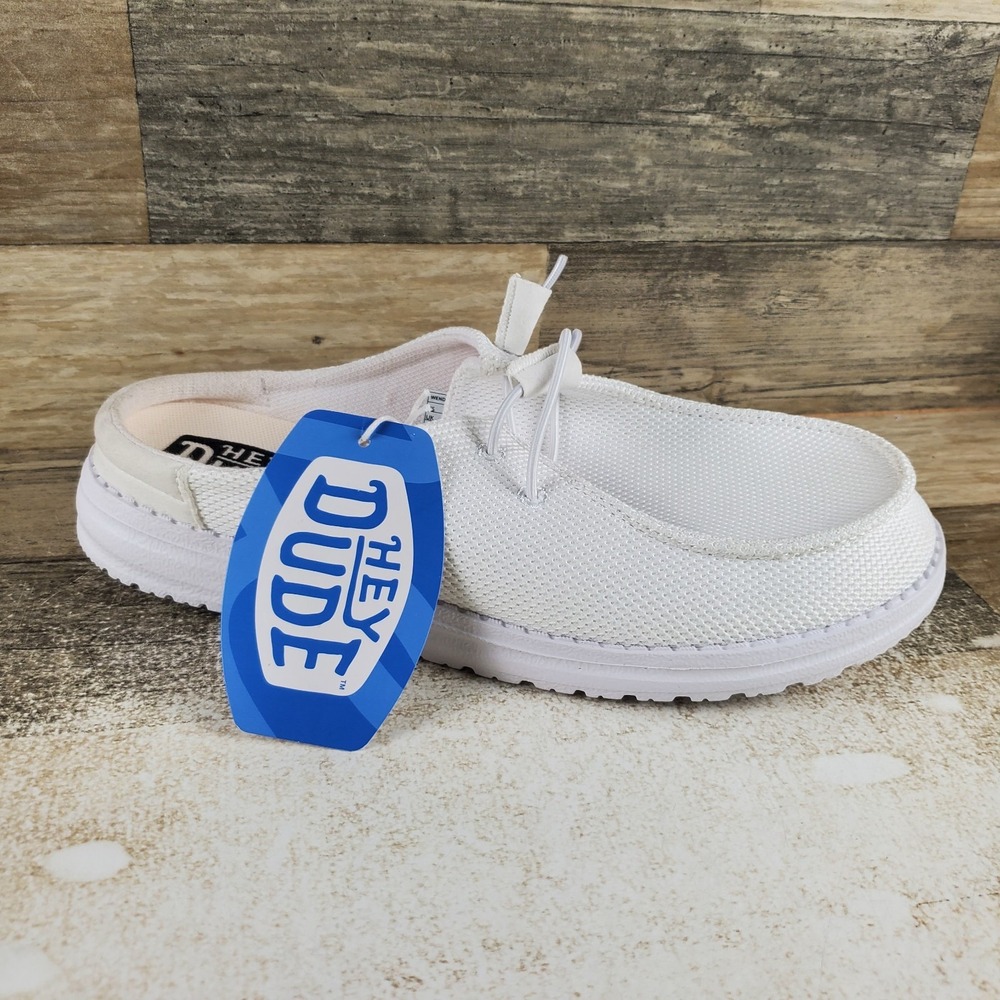 Hey Dude Wendy Slip Mono Womens Mule Sz 9 White Stretch Knit Slip On Round Toe